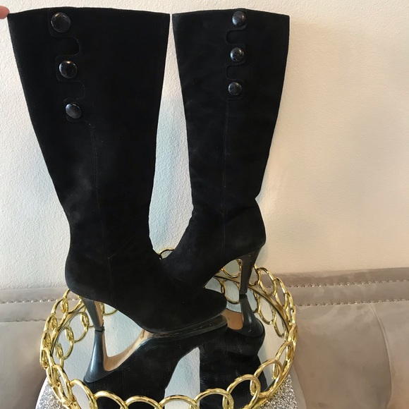 Cole Haan Black Suede Button Boots - Picture 2 of 7